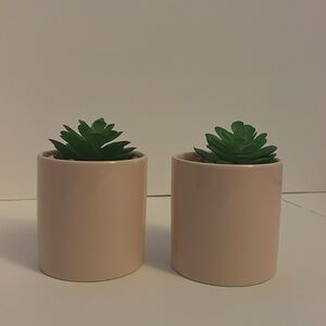Everyday set of two artificial potted mini planters. Light pink pot with stones